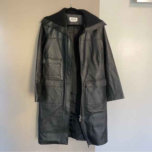 Bagatelle Black Leather Trench Coat Size 12